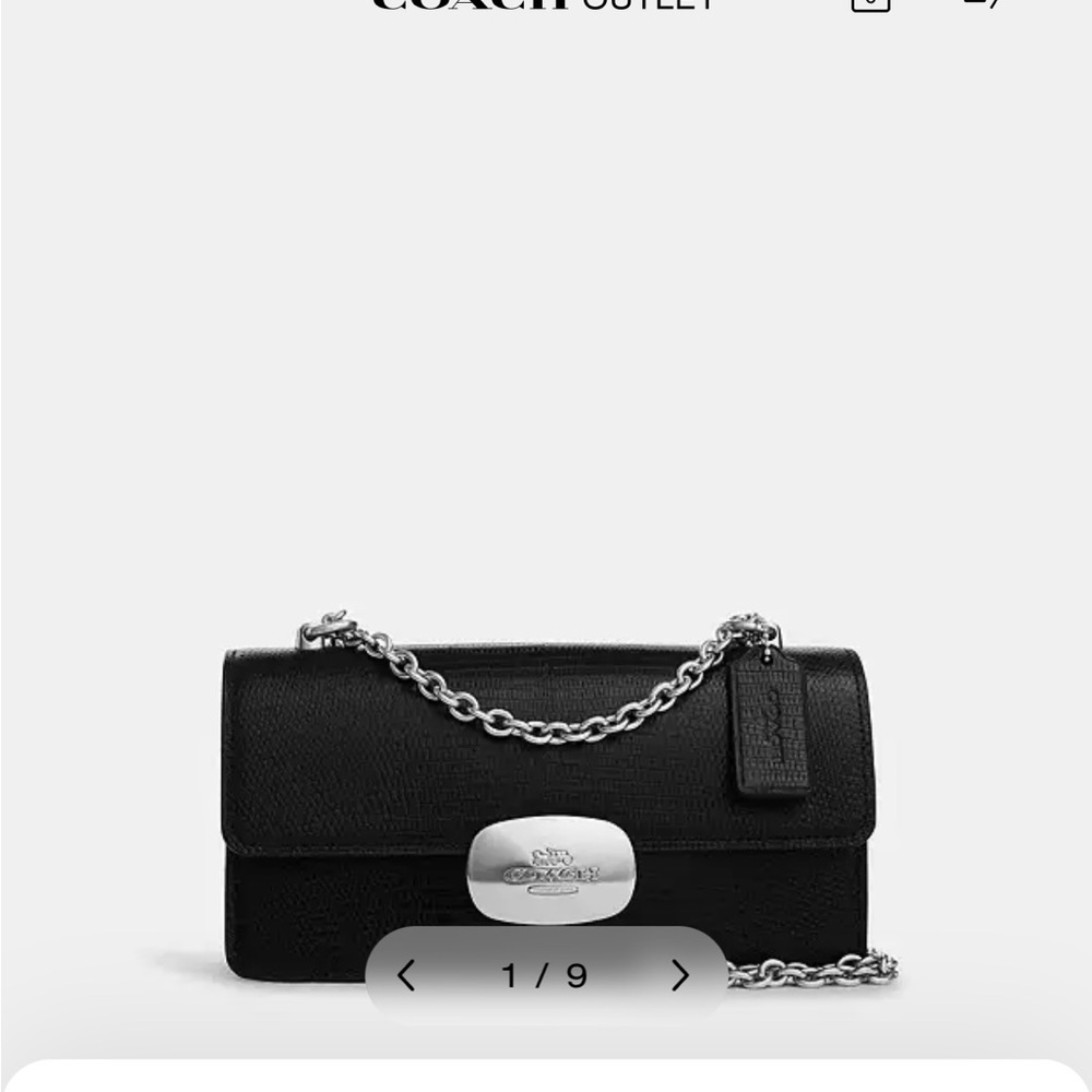 Coach Eliza Flap Crossbody in Black lizard embossed leather with silver hardware